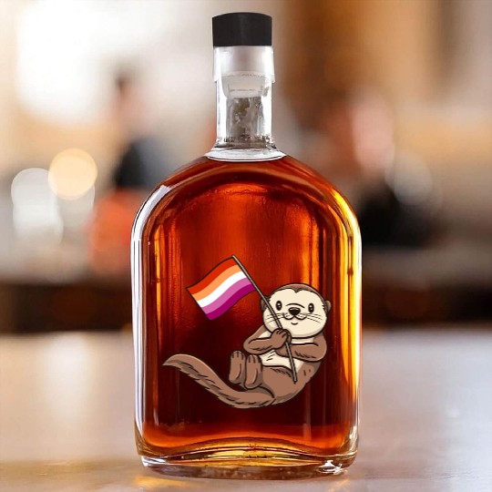 Lesbian Sea Otter With Orange Pink Lesbian Whiskey Bottles