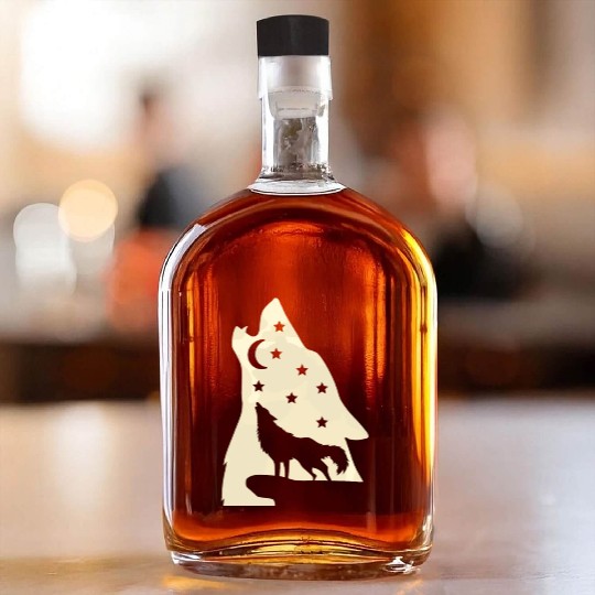 Wolf silhouette howling wolf moonlight Whiskey Bottles