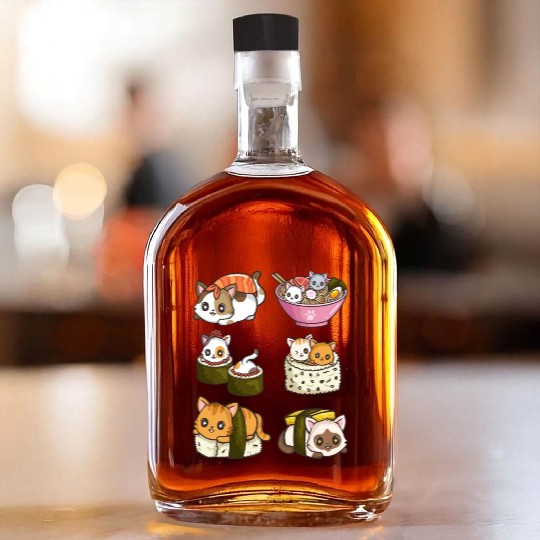 Sushi Cat Japanese Anime Whiskey Bottles