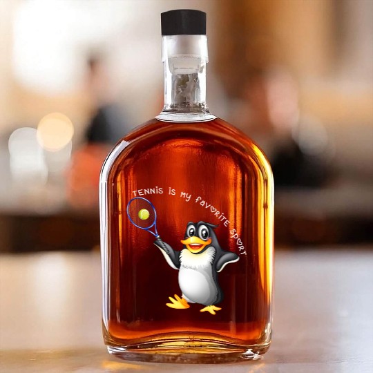 Tennis is my favorite sport(Penguin playing tennis Whiskey Bottles