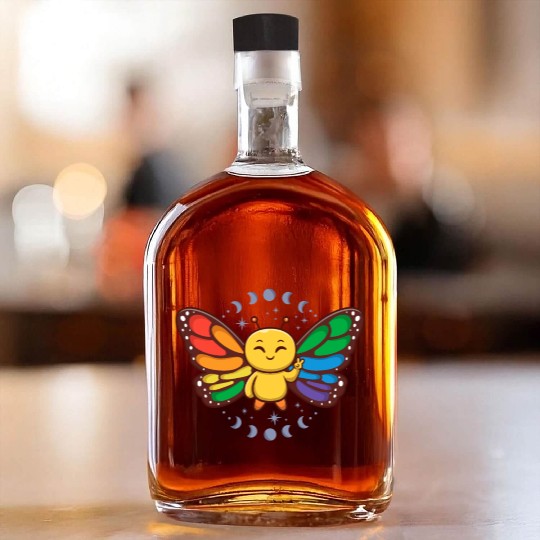 LGBTQ Rainbow Flag Monarch Butterfly Pride Month Whiskey Bottles
