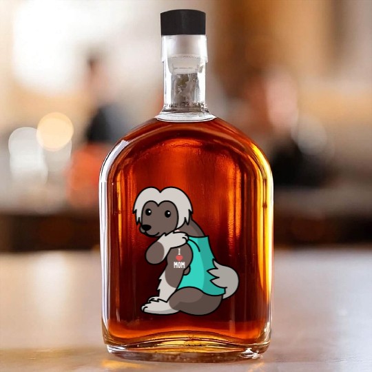 I Love Mom Tattoo Chinese Crested Whiskey Bottles