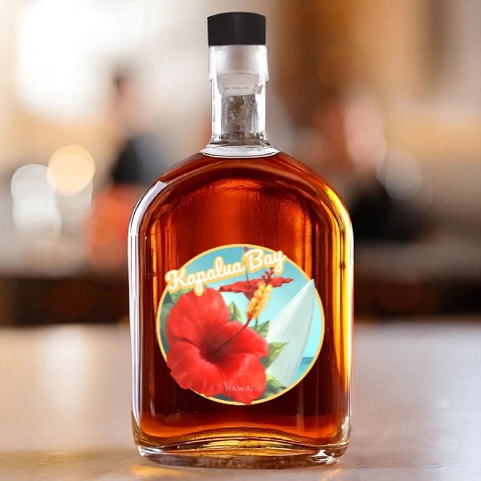 Kapalua Bay Hawaii Maui Surfing Beach Red Hibiscus Whiskey Bottles