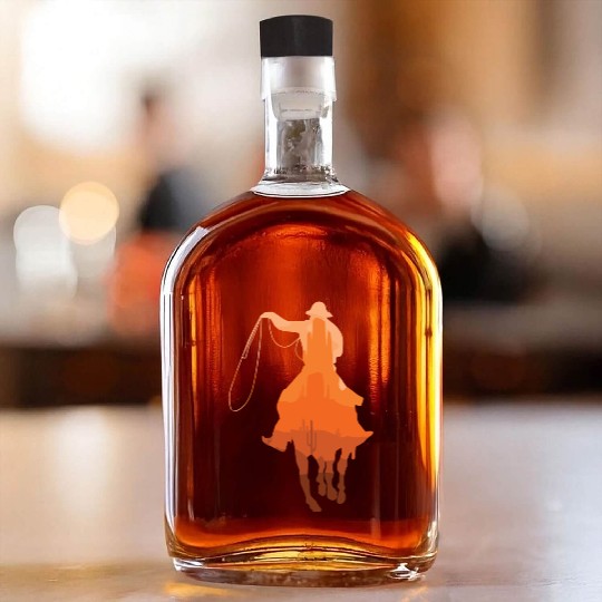Cowboy Sunset Vintage Western Landscape Horseback Whiskey Bottles