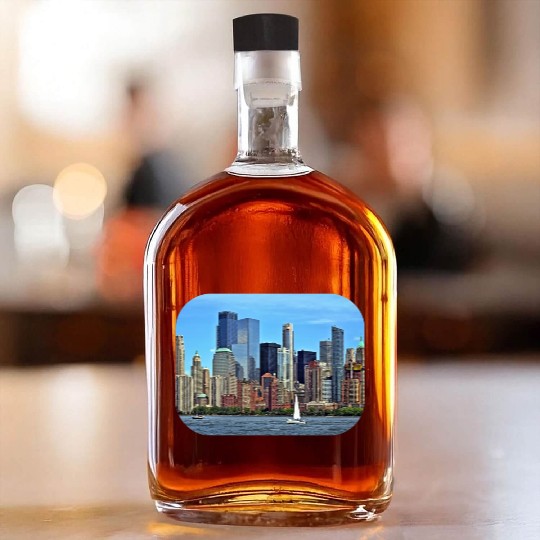 Manhattan NY – Sailboat By Manhattan Skyline Whiskey Bottles