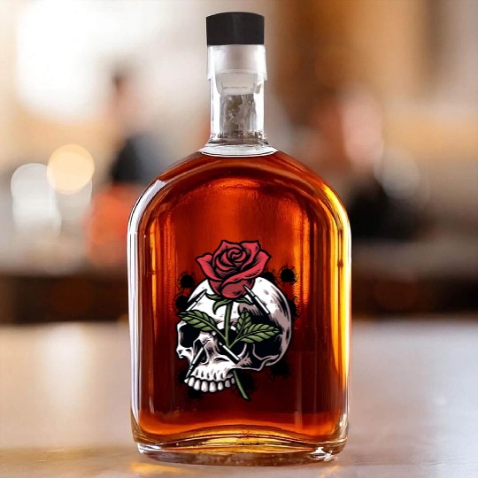 Bullets and Skull Roses Aesthetic Dripping Pattern Whiskey Bottles