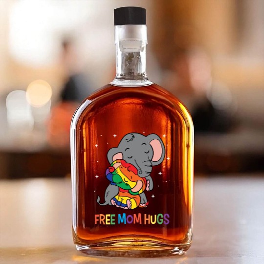 LGBT Funny Rainbow Elephant Hugs Lesbian Gay Pride Whiskey Bottles