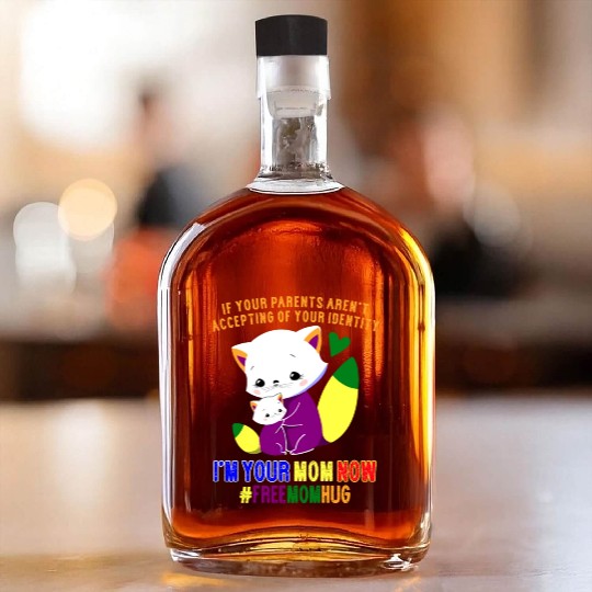 Free Mom Hugs Proud Mama Cat and Kitten Pride Whiskey Bottles