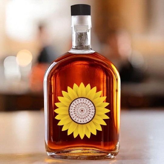 Golden Sunflower Mandala Whiskey Bottles