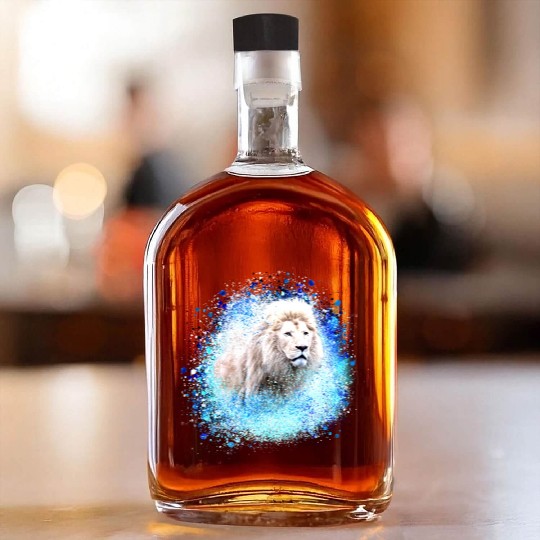 lion,graffiti,painting,blue,white lion Whiskey Bottles