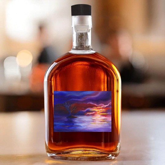 Colorful Sunset Landscape Painting Whiskey Bottles