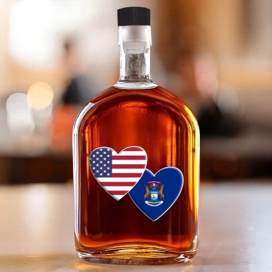 USA American State Of Michigan Flag Patriotic 4th Whiskey Bottles