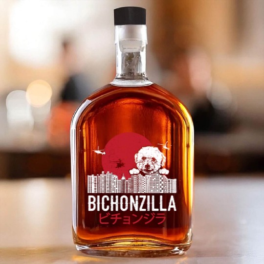 Bichonzilla Bichon Frise Dog Lover Puppy Whiskey Bottles