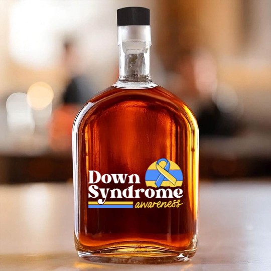 Down Syndrome Awareness Retro Sunset Yellow Blue Whiskey Bottles