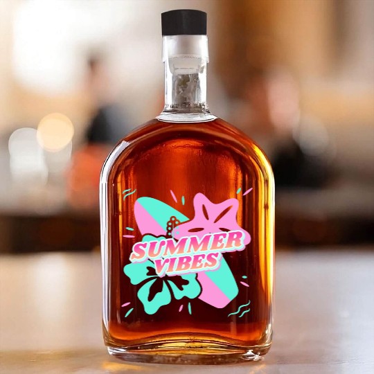 Summer Vibes - Beach, surf, hibiscus and starfish Whiskey Bottles