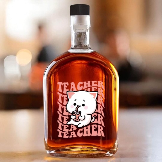 Boba Tea Teacher Cute Kawaii Cat Back To School Whiskey Bottles