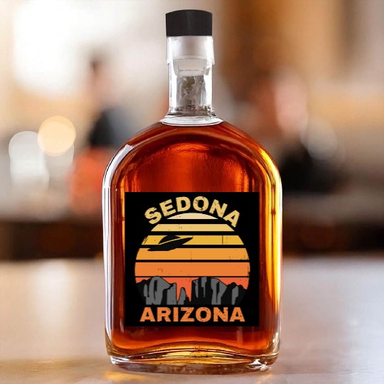 Sedona Arizonna Retro Sunset and UFO Whiskey Bottles