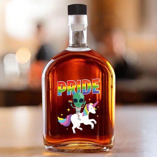 LGBT Gay Lesbian Pride Flag Funny Alien Unicorn Whiskey Bottles