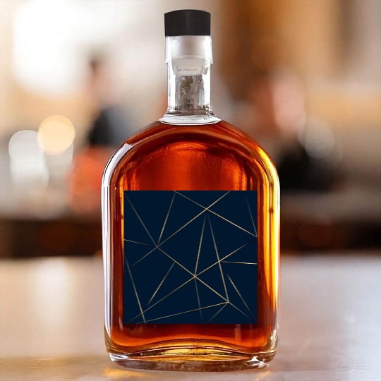 Luxury Gold Navy Blue Geometric Polygon Whiskey Bottles
