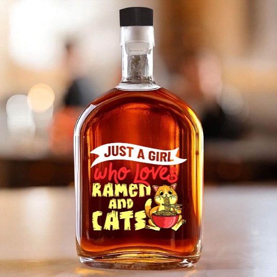 Ramen Cat Bowl Chicken Noodle Soup Japanese Whiskey Bottles