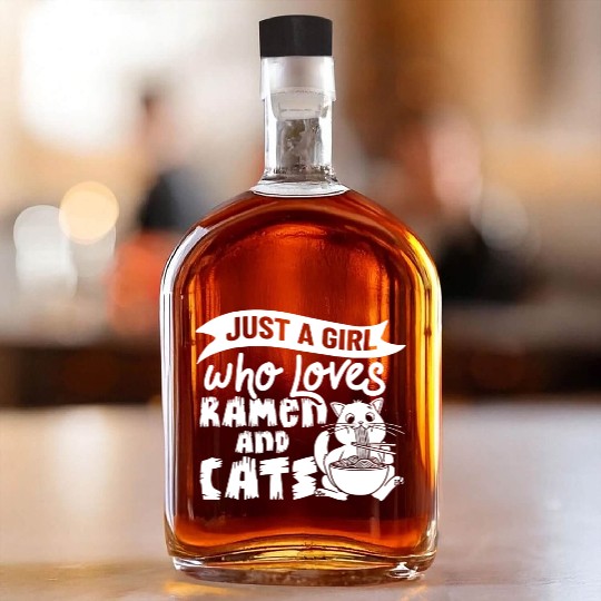 Ramen Cat Bowl Chicken Noodle Soup Japanese Whiskey Bottles