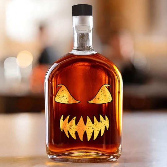 Retro Jack O Lantern Scary Carved Pumpkin Face Whiskey Bottles