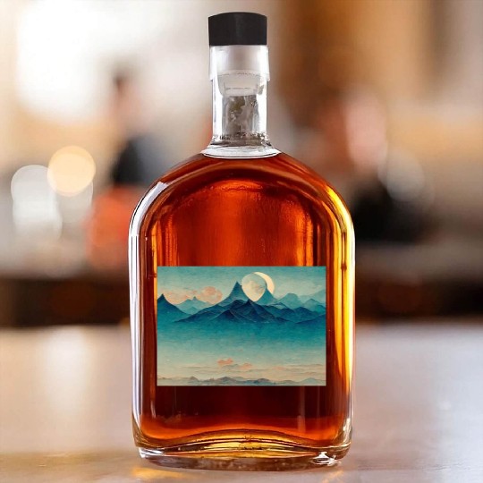 Blue Mountains Landscape Painting Whiskey Bottles
