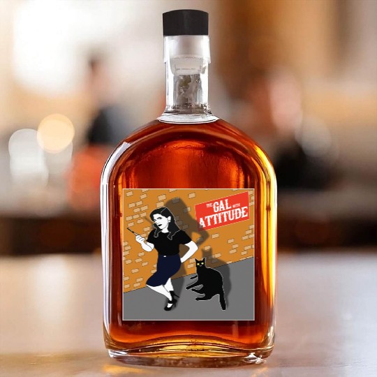 Gal with Attitude Pin up girl with cat U Whiskey Bottles