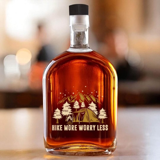 Hike More Worry Less Mountain Hiking Lover Whiskey Bottles