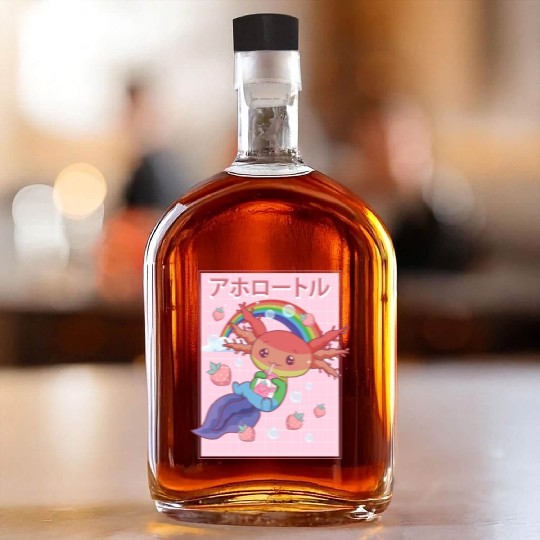 Kawaii Axolotl Strawberry Milk Gay Pride Whiskey Bottles