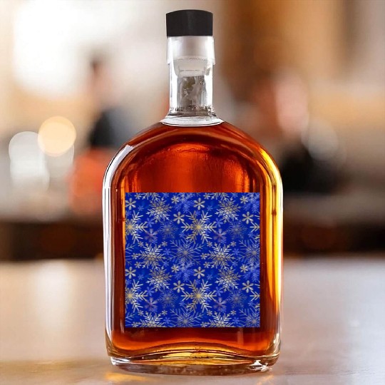 Snowflakes Pattern Blue Gold Whiskey Bottles