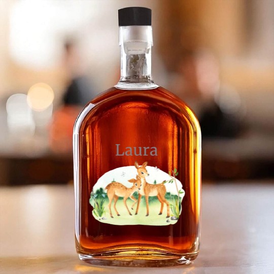 Forest Animal Deer Flowers Name Laura Whiskey Bottles