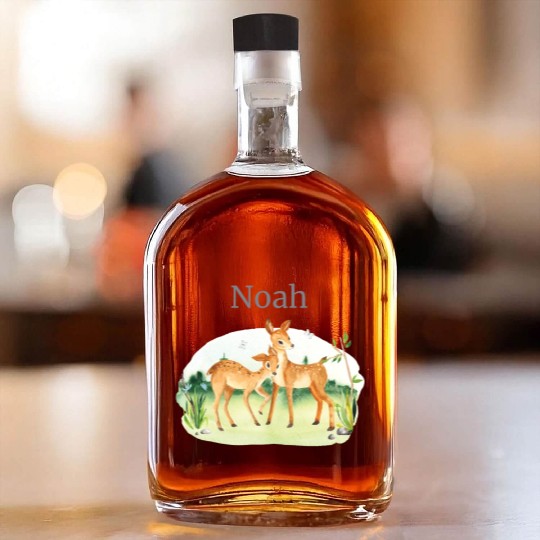 Forest Animal Deer Flowers Name Noah Whiskey Bottles