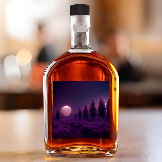 Forest in night above purple clouds, moon Whiskey Bottles