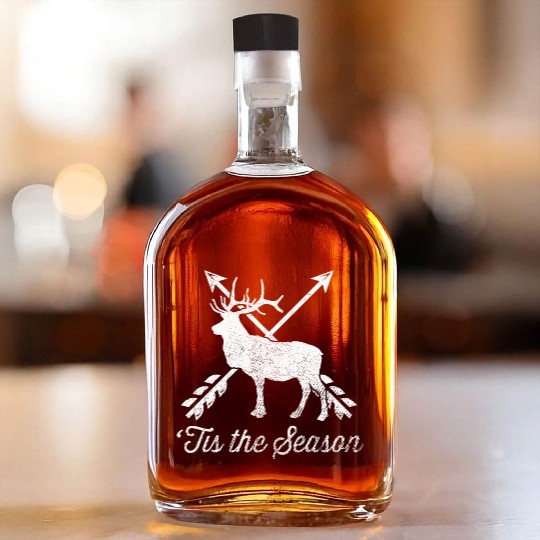 'Tis The Season Funny Deer Bow Hunting Hunter Gift Whiskey Bottles