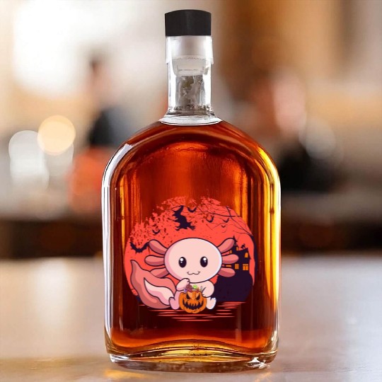 Candy Eating Axolotl Pumpkin Halloween Whiskey Bottles