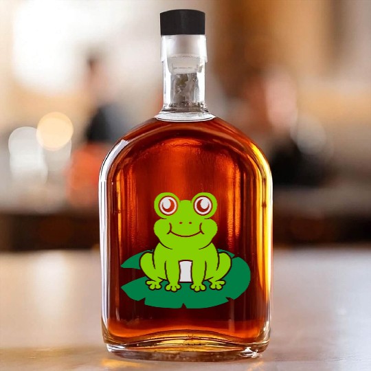 Cute frog sitting water lily Whiskey Bottles