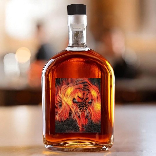 Tiger On Fire Drinking Water Whiskey Bottles