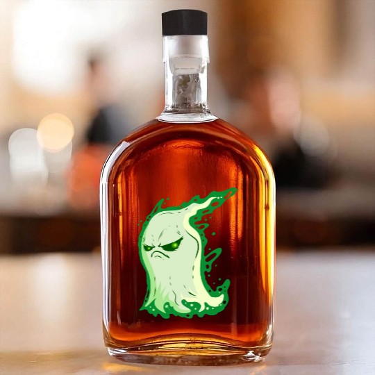 Grumpy Green Spirit Ghost On Halloween Whiskey Bottles