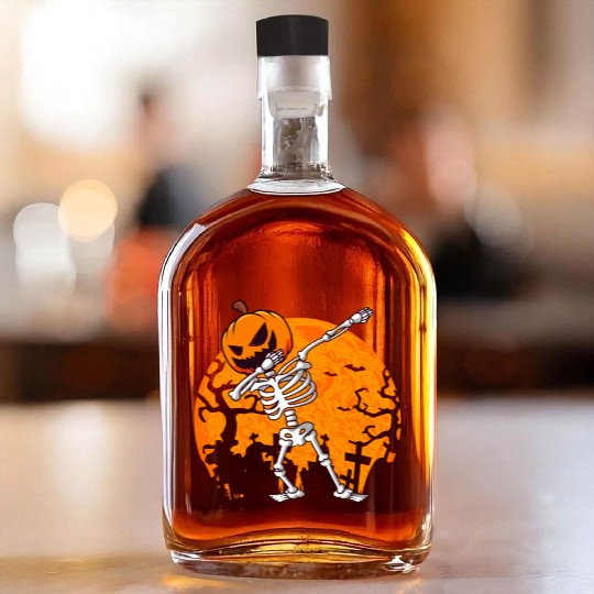 Dabbing Skeleton Jack O Lantern Pumpkin Halloween Whiskey Bottles