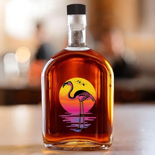 Flamingo Sunset Beach Lover Gift Whiskey Bottles