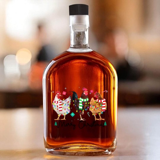Merry Christmas Funny Chicken With Christmas Light Whiskey Bottles