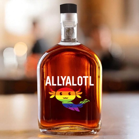 ALLYALOTL Axolotl Rainbow Pride Gay LGBTQ Whiskey Bottles