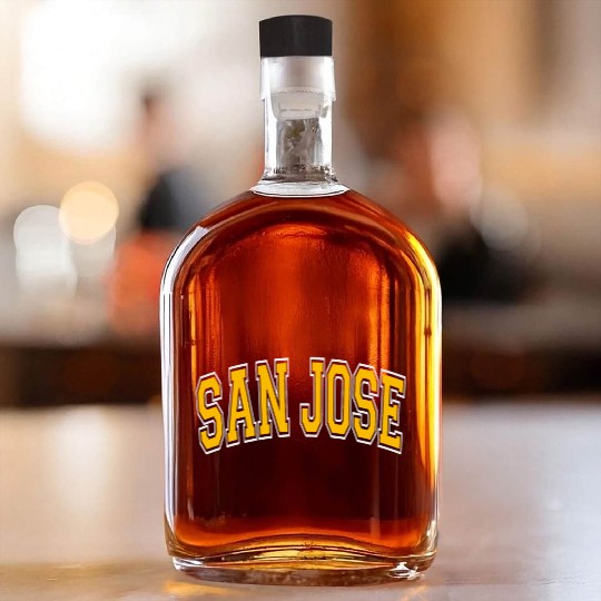 San Jose Varsity Style Amber Text Whiskey Bottles