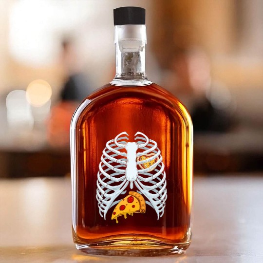 Funny PIzza Skeleton Rib Cage Halloween Costume Whiskey Bottles