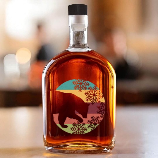 Retro Christmas Bear and Snowflakes for Bear lover Whiskey Bottles