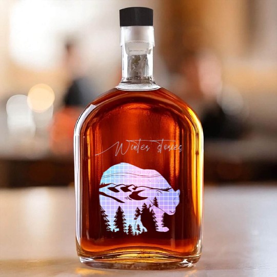 Winter stories Bear Trees Pastel Rainbow Whiskey Bottles