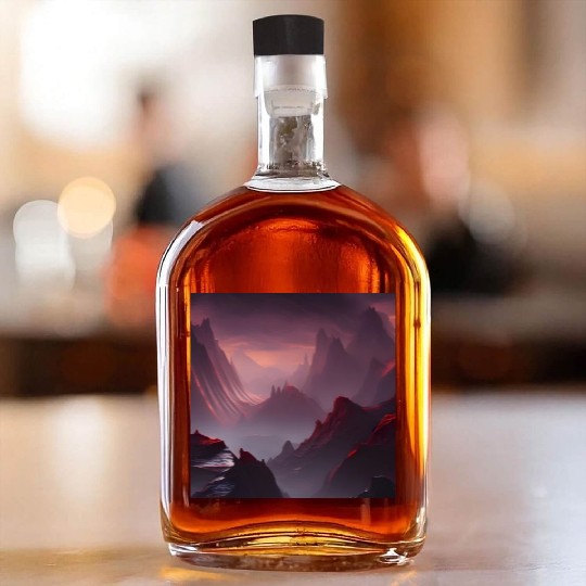 Lonely Red Mountains on an Alien Planet Abstract Whiskey Bottles