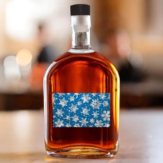 Modern Snowflakes Pattern Blue Whiskey Bottles