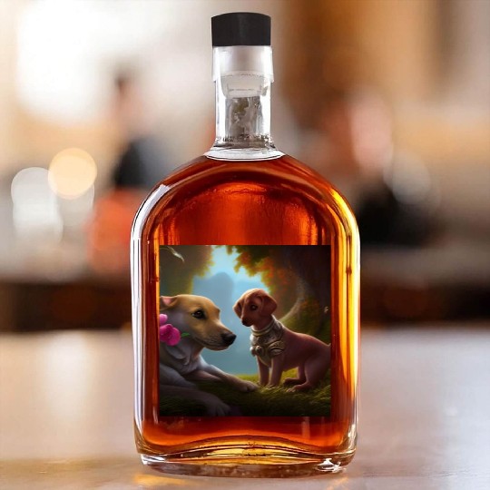 Puppy Love Cute Puppies with A Little Steampunk Whiskey Bottles
